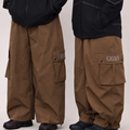 Brown cargo pants with visible branding on a plain background